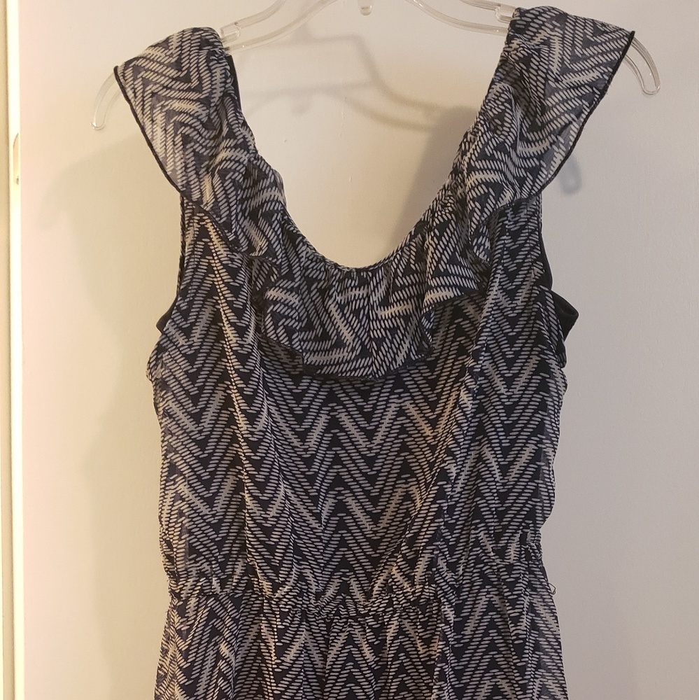 Navy & white chiffon ruffle dress